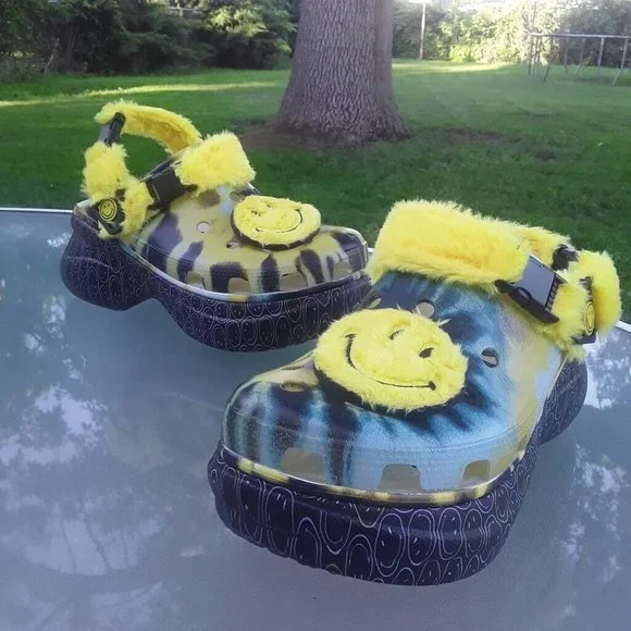 Smiley Yellow Translucent Crocs Clogs Shoes Womens Crocs Classic